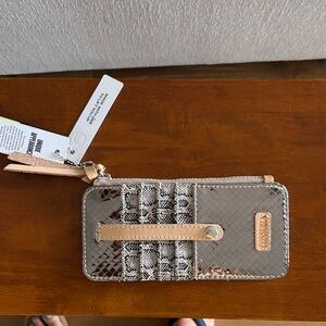 CONSUELA Kyle Card Organizer. Silver, Tan snake print Wallet